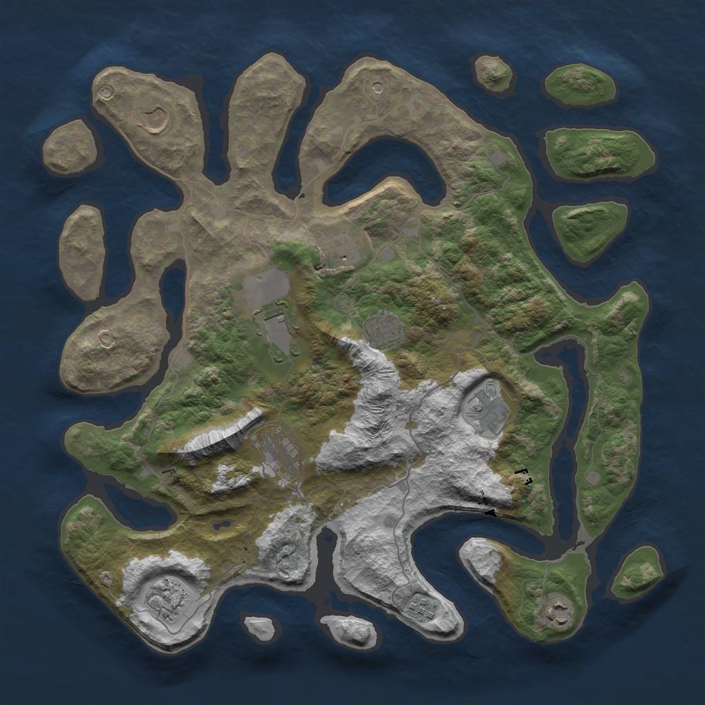 Rust Map: Barren, Size: 4000, Seed: 123335, 12 Monuments