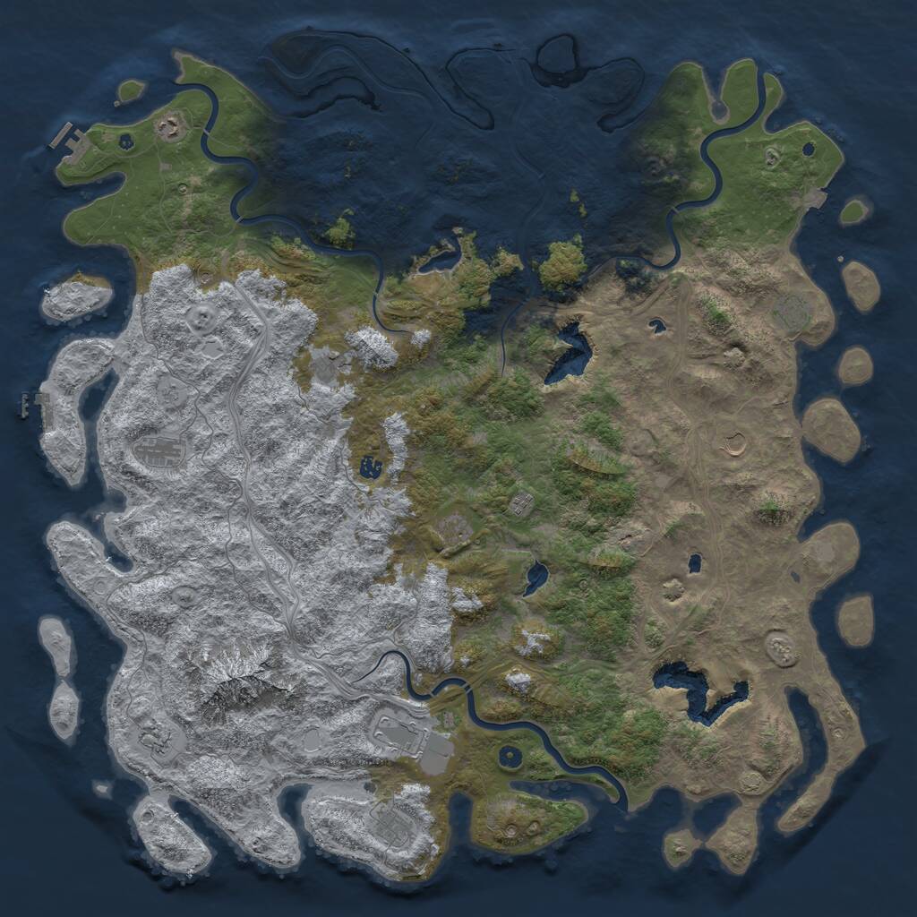 Rust Map: Procedural Map, Size: 6000, Seed: 1160575142, 17 Monuments