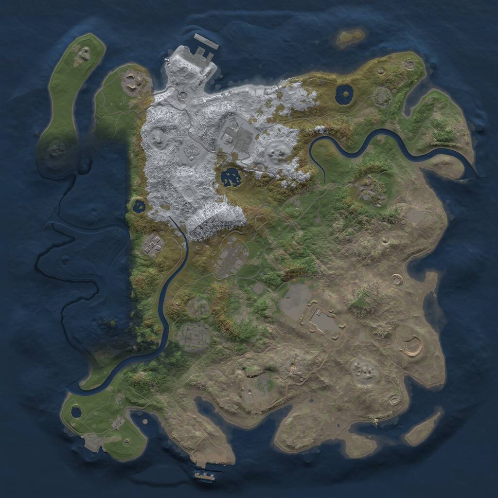 Rust Map: Procedural Map, Size: 3800, Seed: 676893, 16 Monuments