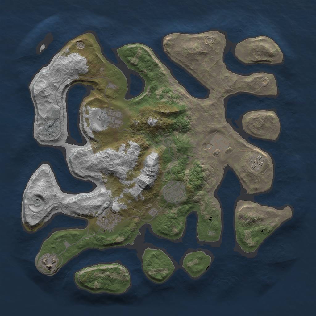 Rust Map: Barren, Size: 3300, Seed: 2233545, 9 Monuments