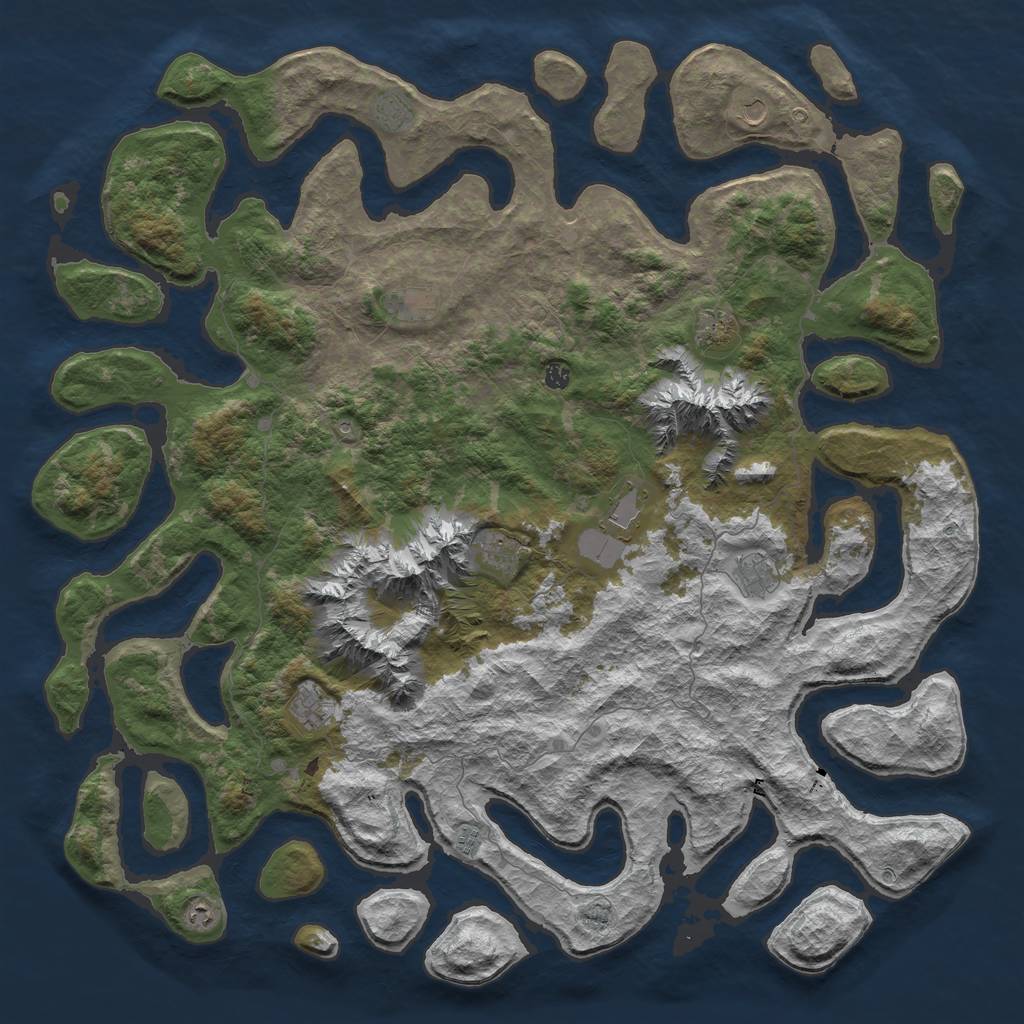 Rust Map: Barren, Size: 6000, Seed: 57705692, 14 Monuments