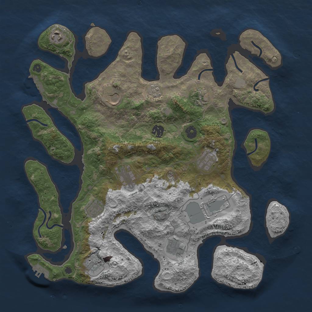 Rust Map: Procedural Map, Size: 3850, Seed: 434211081, 19 Monuments