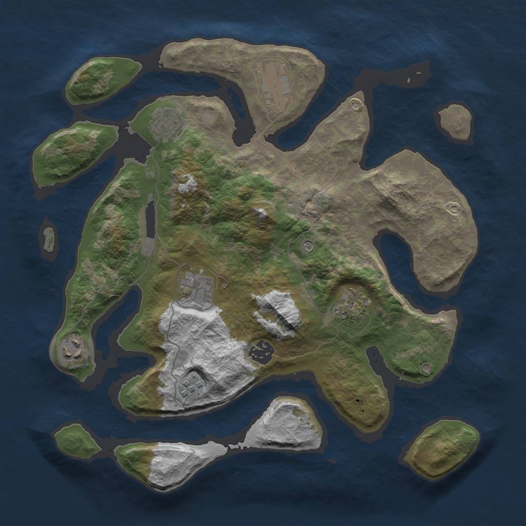Rust Map: Barren, Size: 3400, Seed: 7779, 10 Monuments