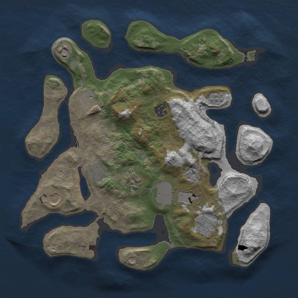 Rust Map: Barren, Size: 3500, Seed: 132020067, 12 Monuments