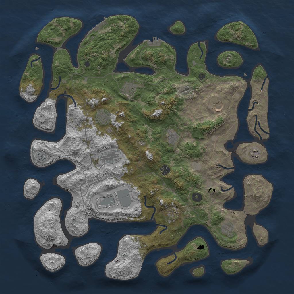 Rust Map: Procedural Map, Size: 4500, Seed: 2076244, 19 Monuments