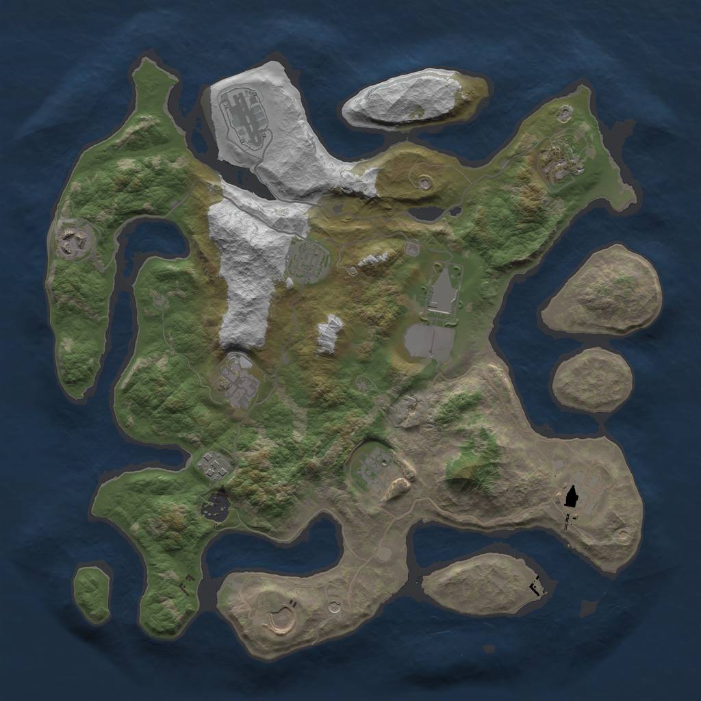 Rust Map: Barren, Size: 3750, Seed: 1042741019, 14 Monuments