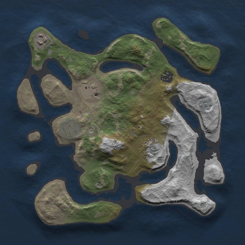 Rust Map: Barren, Size: 3000, Seed: 3500, 9 Monuments