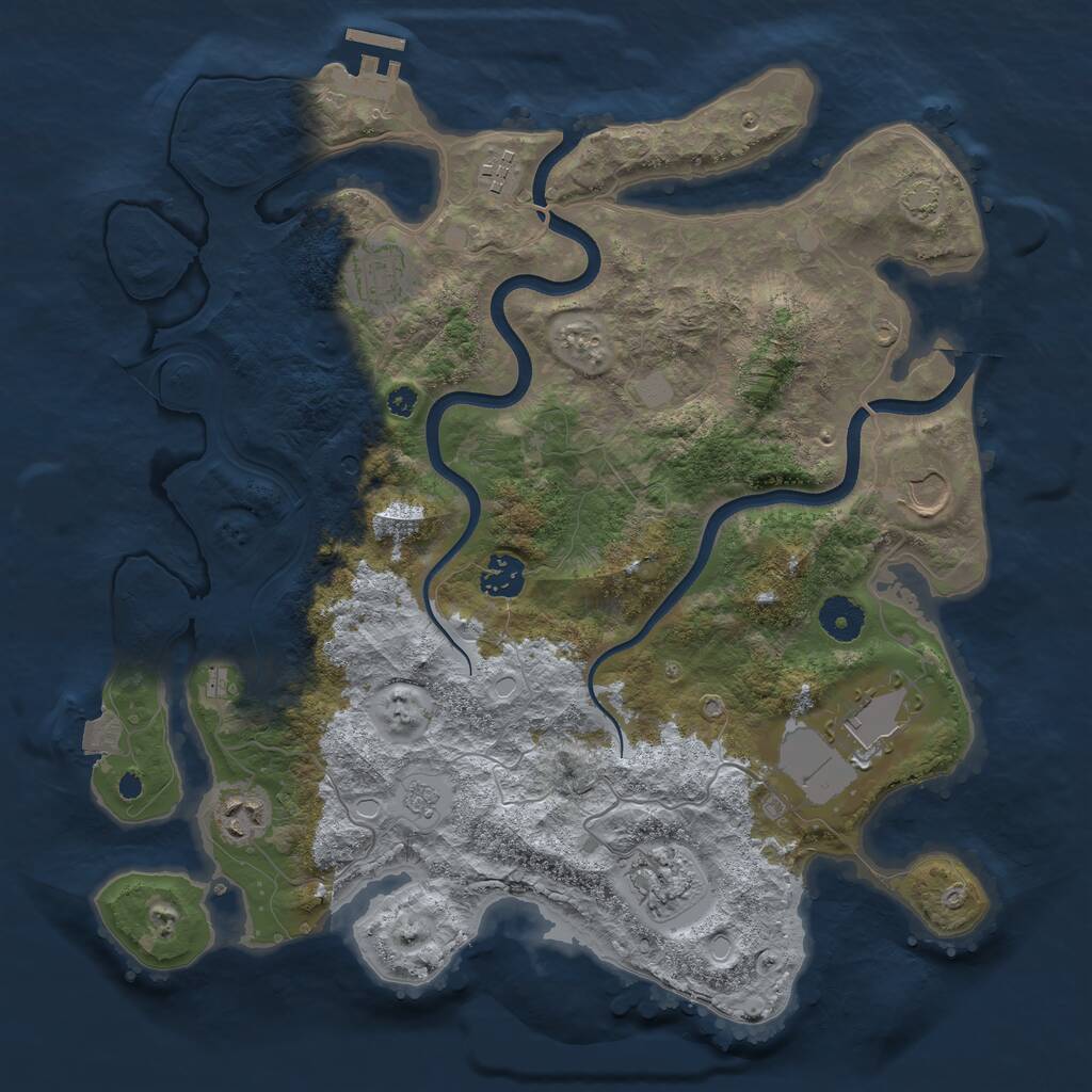 Rust Map: Procedural Map, Size: 3700, Seed: 3603197, 12 Monuments