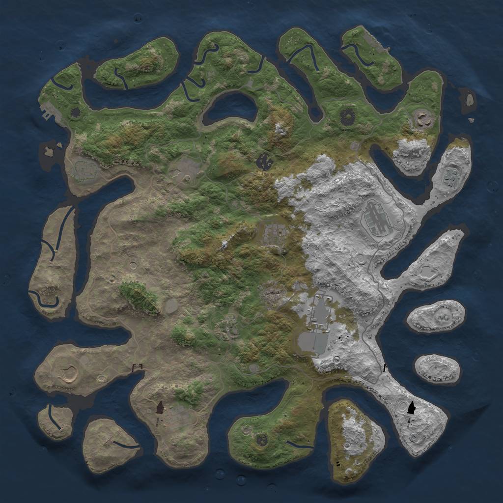 Rust Map: Procedural Map, Size: 4500, Seed: 3847160, 19 Monuments