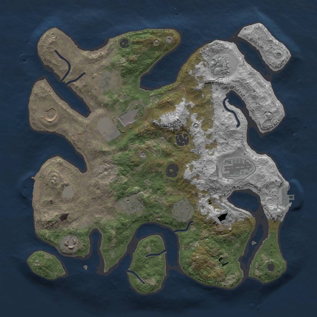 Rust Map: Procedural Map, Size: 3500, Seed: 2042551841, 18 Monuments
