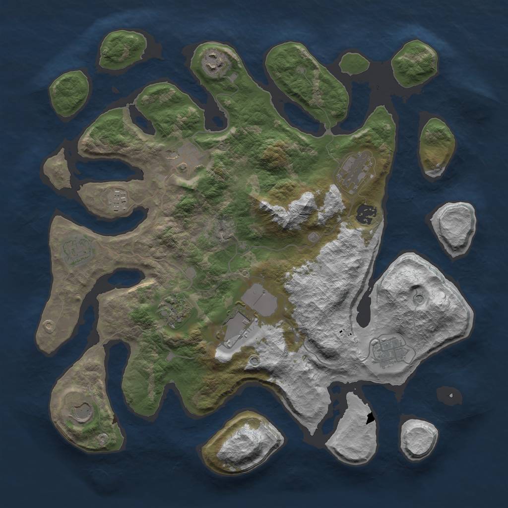 Rust Map: Barren, Size: 3800, Seed: 55587854, 13 Monuments