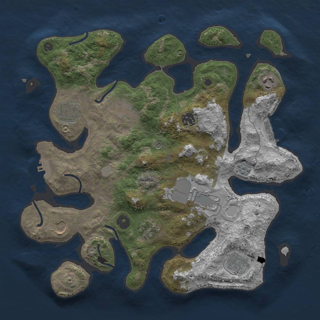 Rust Map: Procedural Map, Size: 3550, Seed: 727194, 17 Monuments