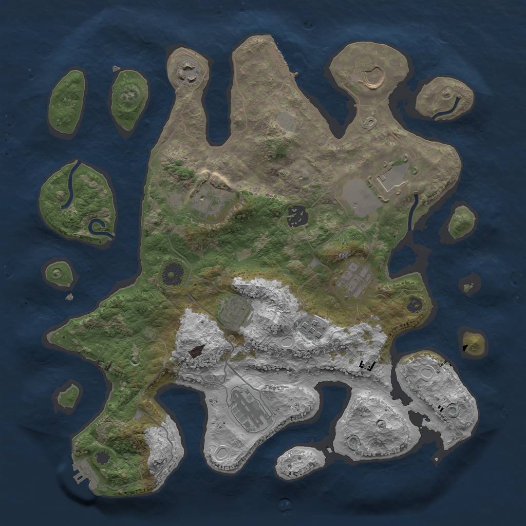Rust Map: Procedural Map, Size: 3550, Seed: 691165, 16 Monuments