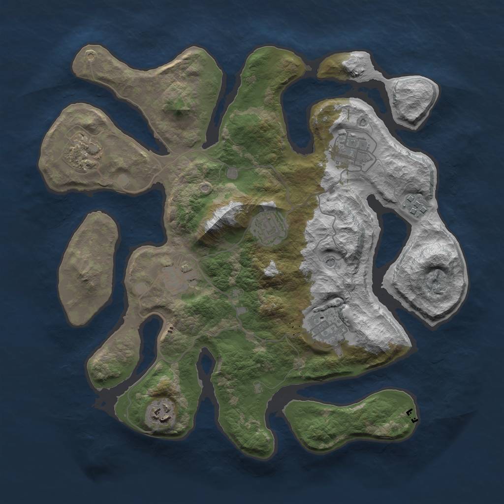 Rust Map: Barren, Size: 3300, Seed: 36589654, 10 Monuments