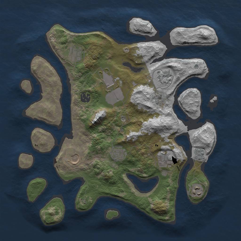 Rust Map: Barren, Size: 3500, Seed: 546127750, 12 Monuments