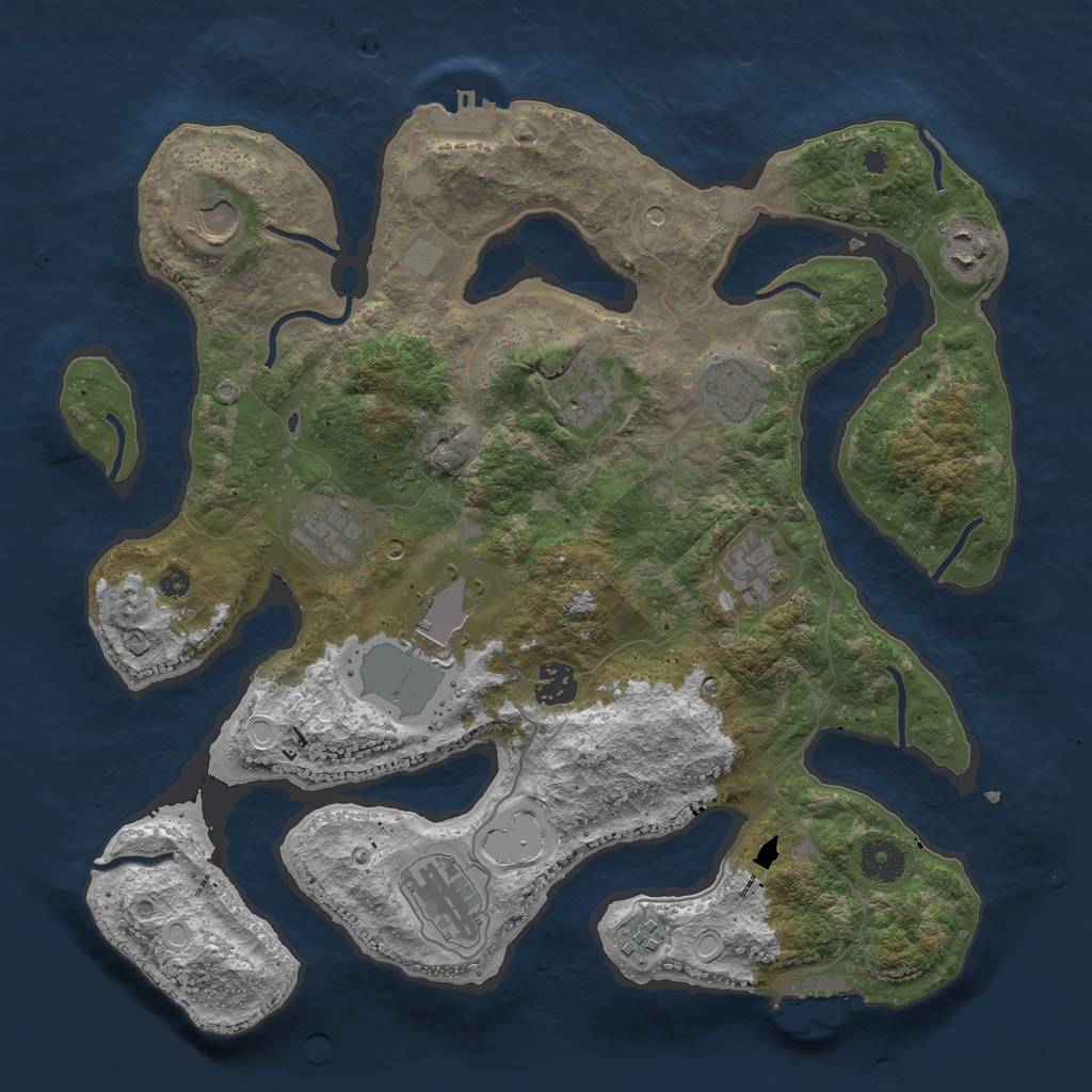 Rust Map: Procedural Map, Size: 3710, Seed: 2147483647, 18 Monuments