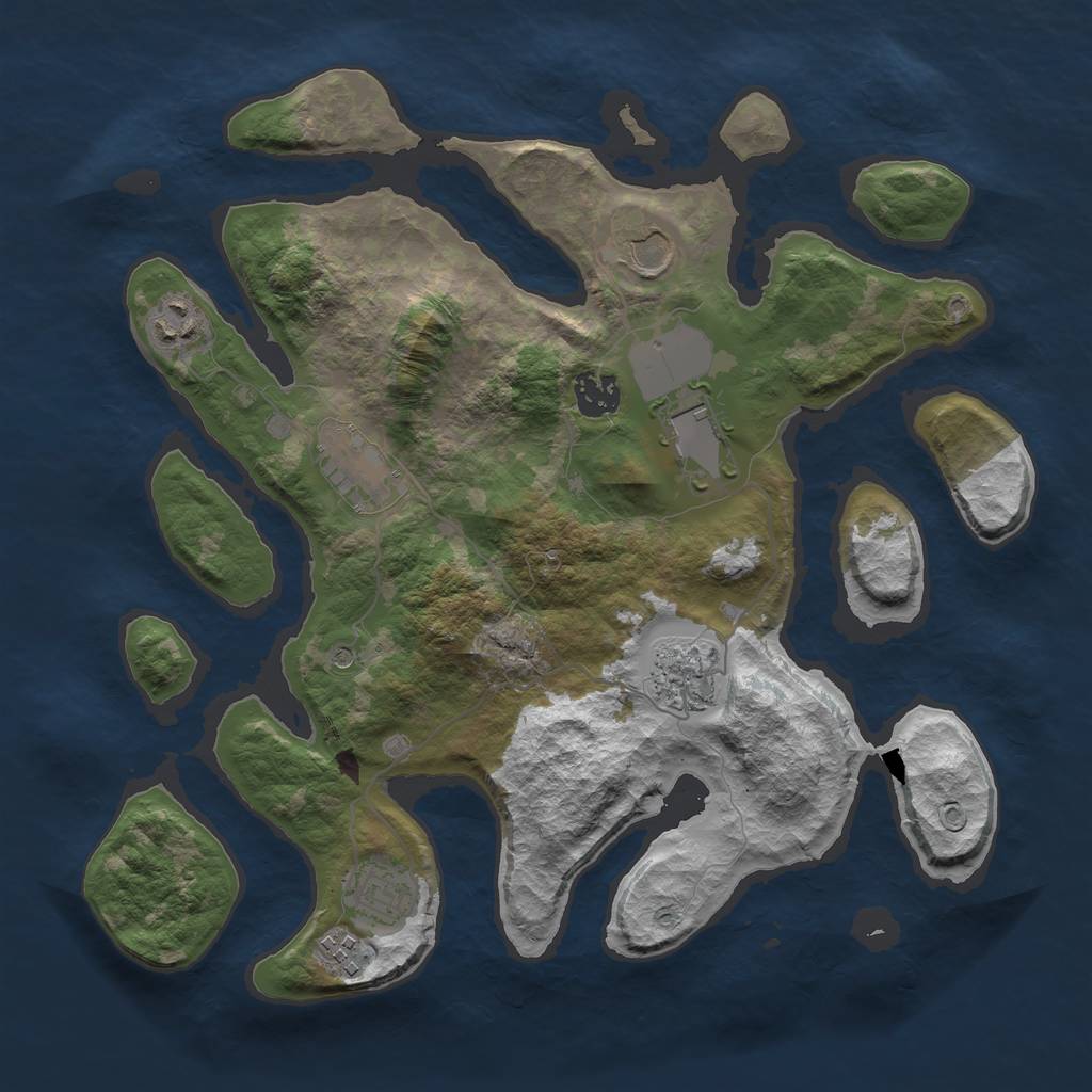Rust Map: Barren, Size: 3500, Seed: 175, 11 Monuments