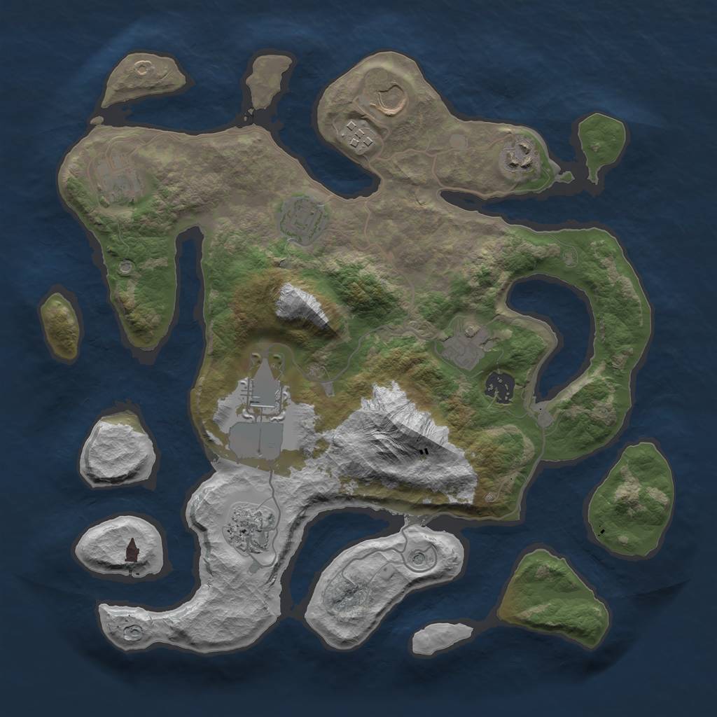 Rust Map: Barren, Size: 3500, Seed: 63658715, 12 Monuments