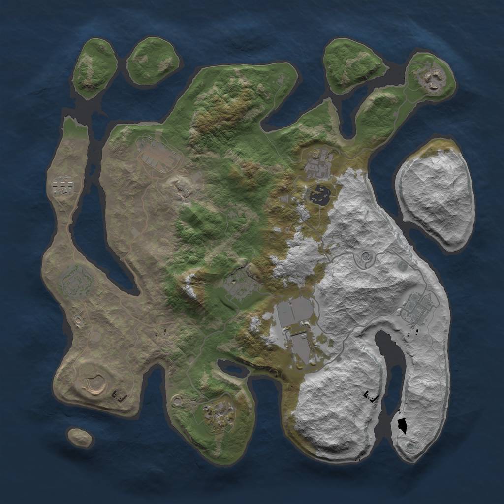 Rust Map: Barren, Size: 3700, Seed: 3300, 14 Monuments