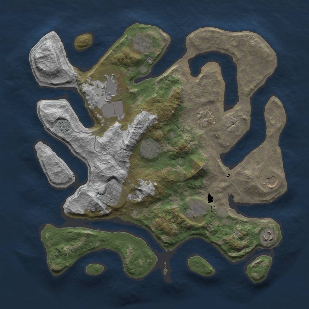 Rust Map: Barren, Size: 3750, Seed: 7675325, 12 Monuments