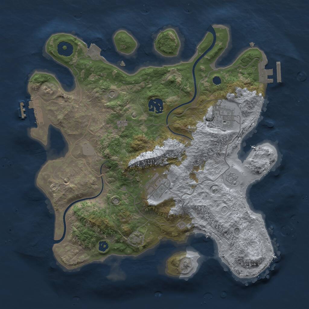 Rust Map: Procedural Map, Size: 3000, Seed: 2434675, 9 Monuments