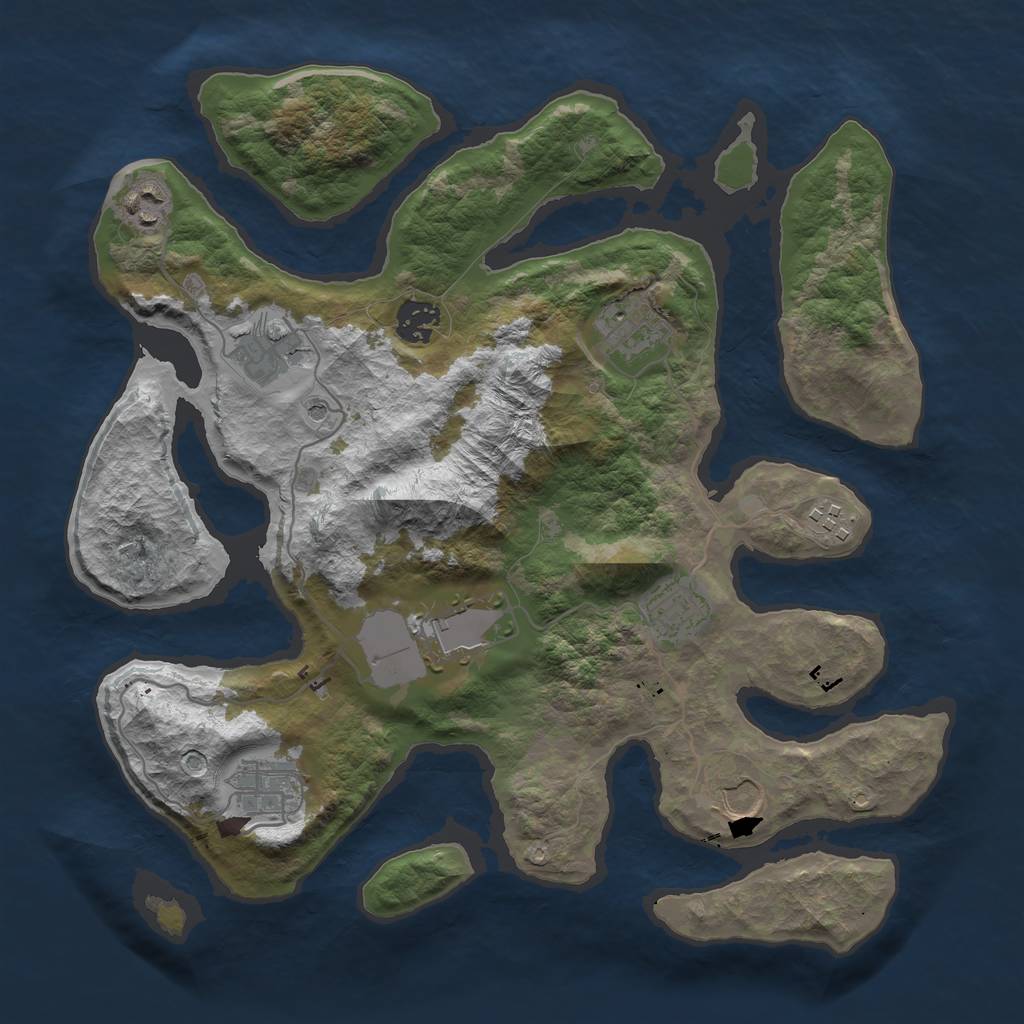 Rust Map: Barren, Size: 3500, Seed: 125, 12 Monuments