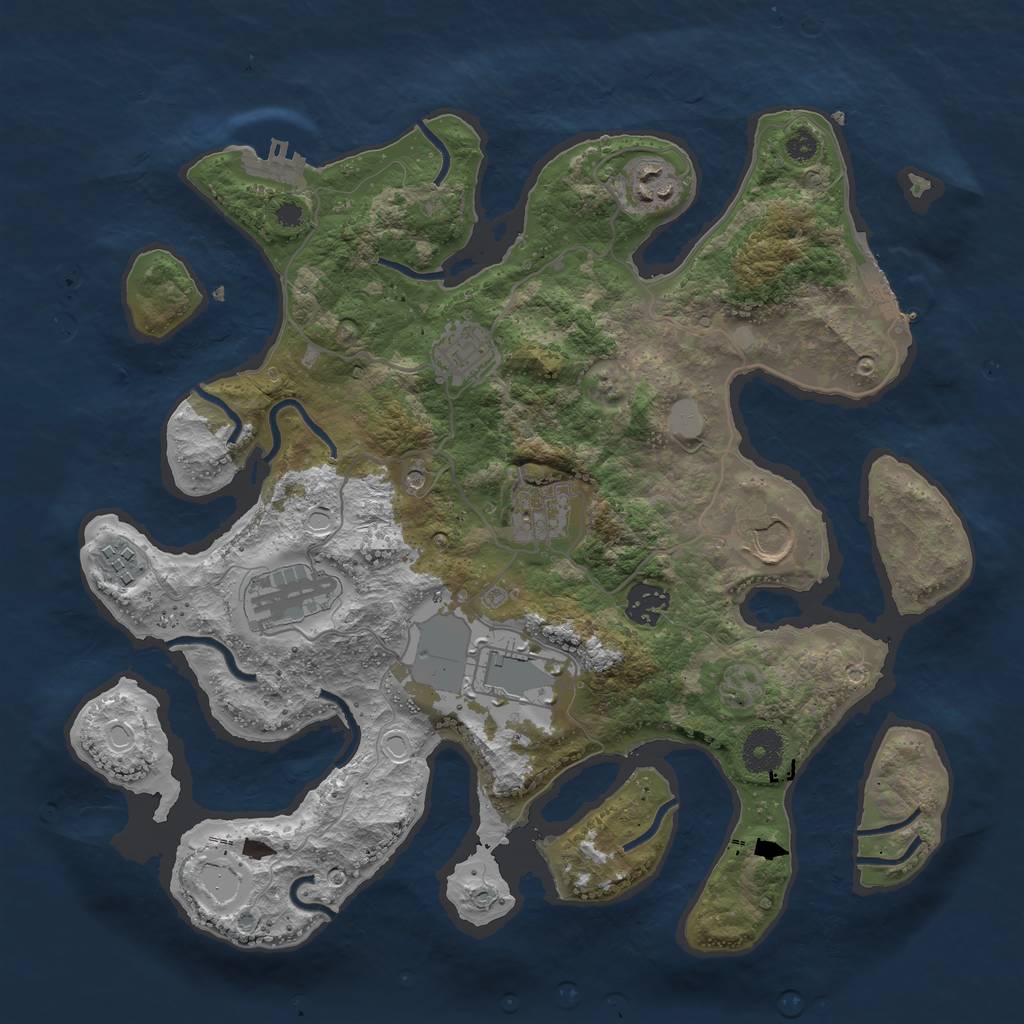 Rust Map: Procedural Map, Size: 3550, Seed: 416058, 16 Monuments