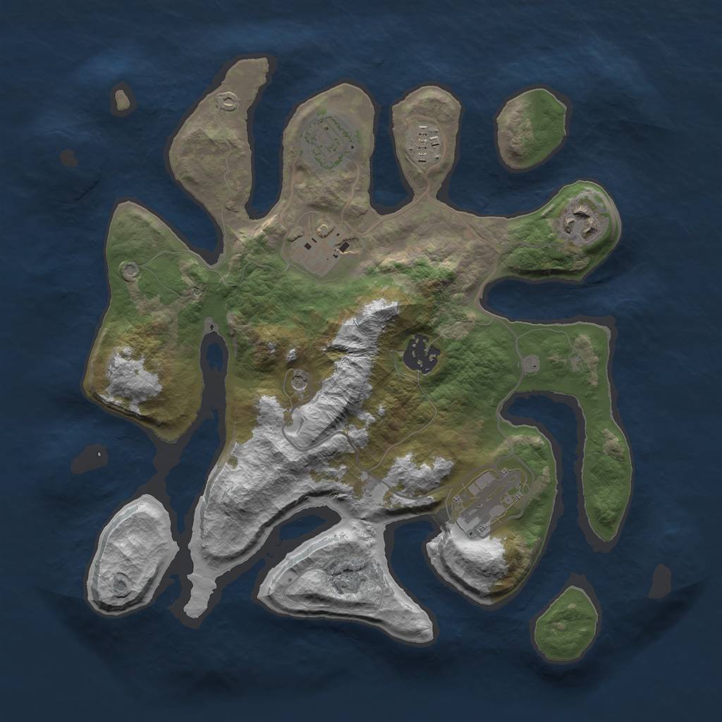 Rust Map: Barren, Size: 3000, Seed: 874569, 9 Monuments