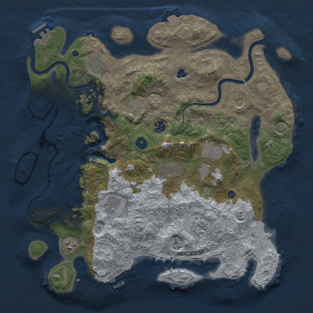 Rust Map: Procedural Map, Size: 4050, Seed: 303726250, 16 Monuments