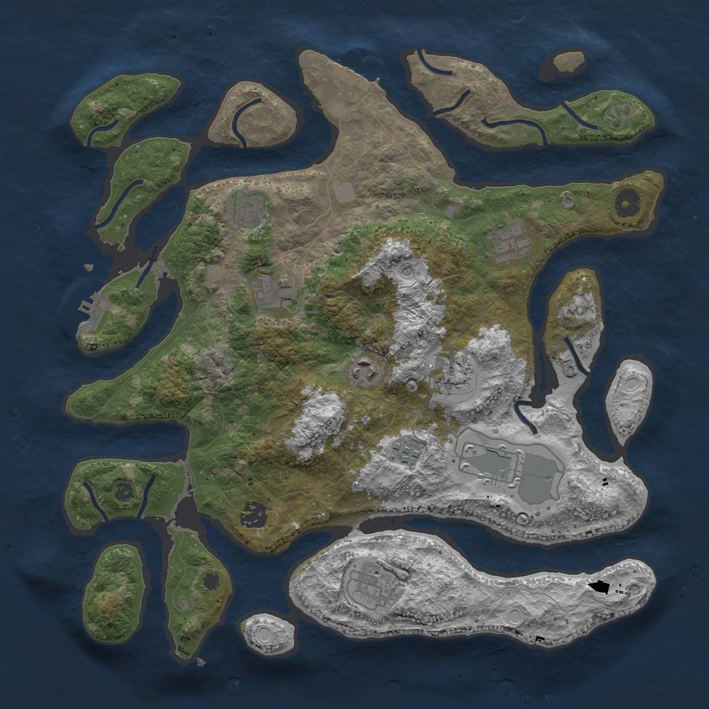 Rust Map: Procedural Map, Size: 3900, Seed: 273416839, 17 Monuments