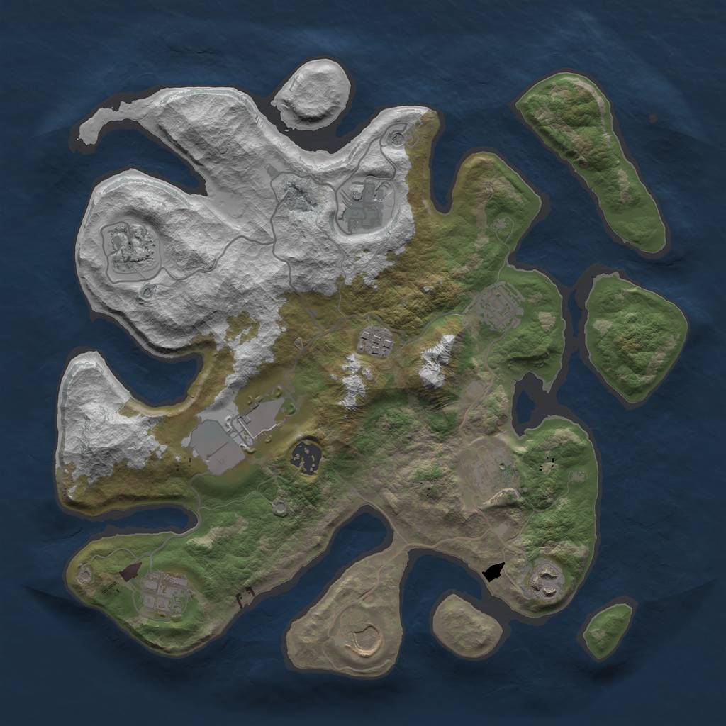 Rust Map: Barren, Size: 3500, Seed: 1057242682, 13 Monuments