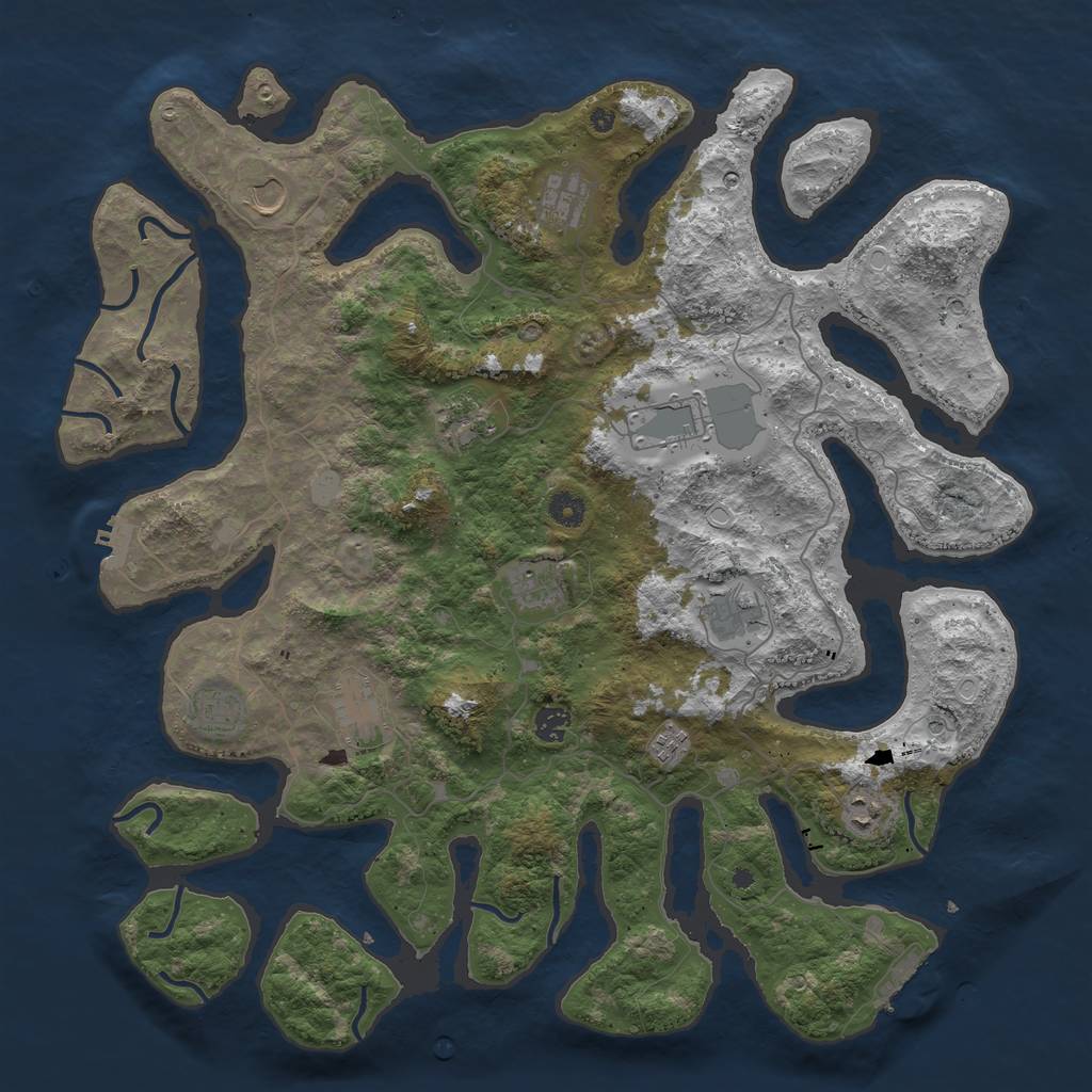 Rust Map: Procedural Map, Size: 4500, Seed: 3740727, 19 Monuments