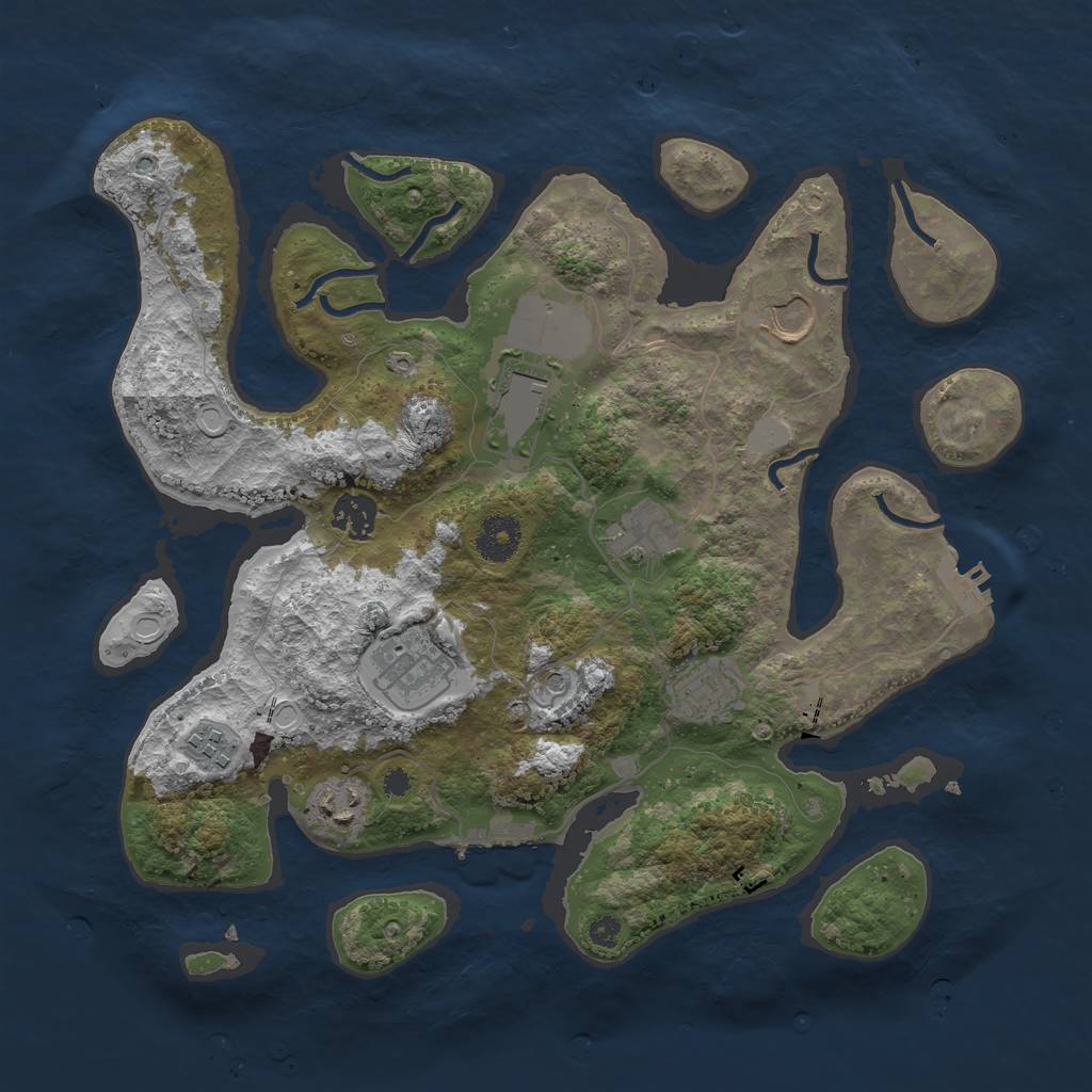 Rust Map: Procedural Map, Size: 3550, Seed: 707450, 16 Monuments