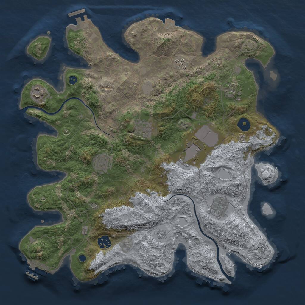Rust Map: Procedural Map, Size: 3550, Seed: 174643, 14 Monuments