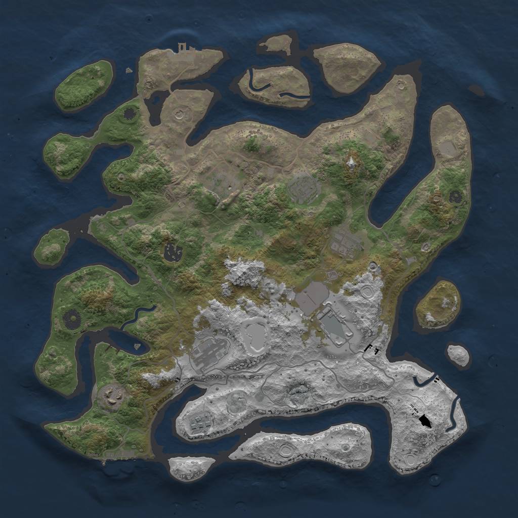 Rust Map: Procedural Map, Size: 4000, Seed: 864549, 16 Monuments