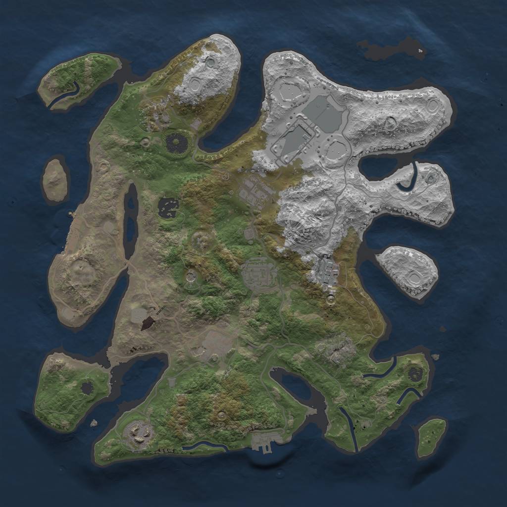 Rust Map: Procedural Map, Size: 3510, Seed: 4268036, 16 Monuments