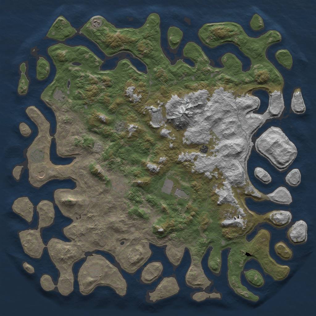 Rust Map: Barren, Size: 6000, Seed: 1234789, 14 Monuments