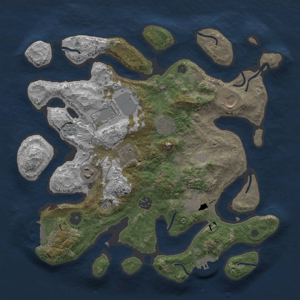 Rust Map: Procedural Map, Size: 3550, Seed: 399856, 16 Monuments