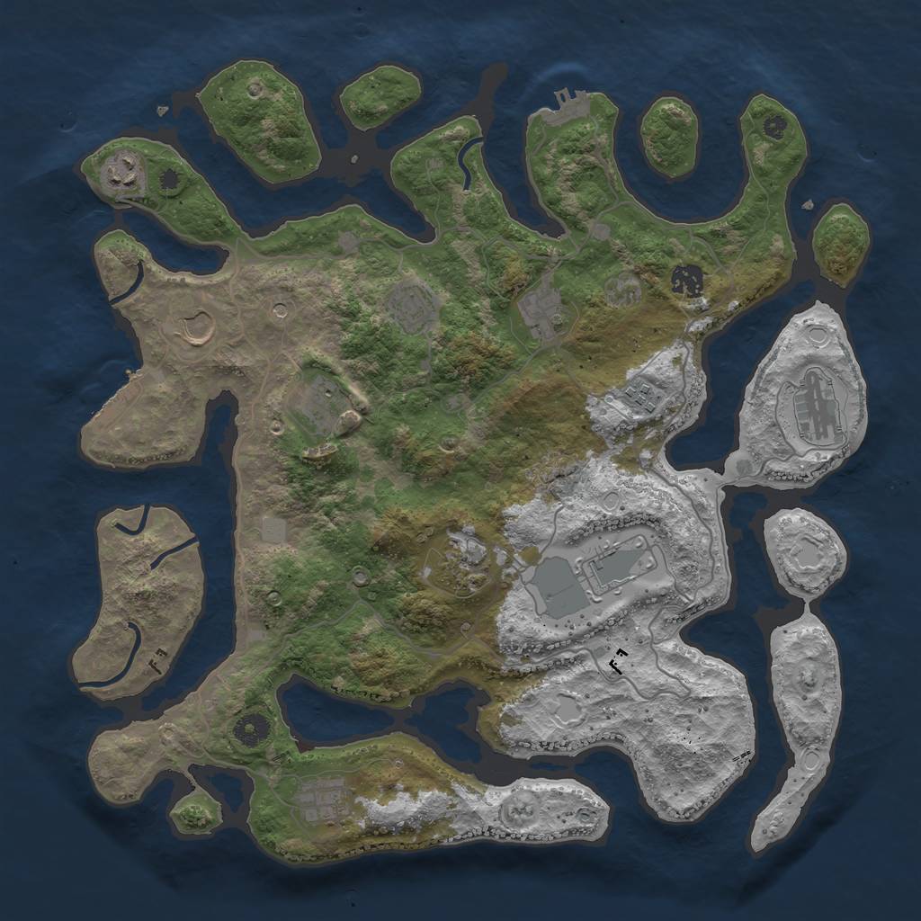 Rust Map: Procedural Map, Size: 4050, Seed: 1436087221, 19 Monuments