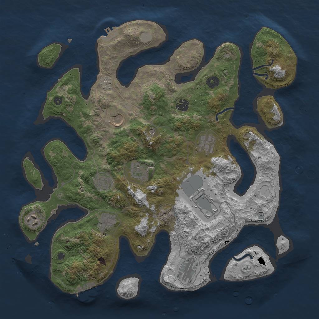 Rust Map: Procedural Map, Size: 3800, Seed: 1333060314, 18 Monuments
