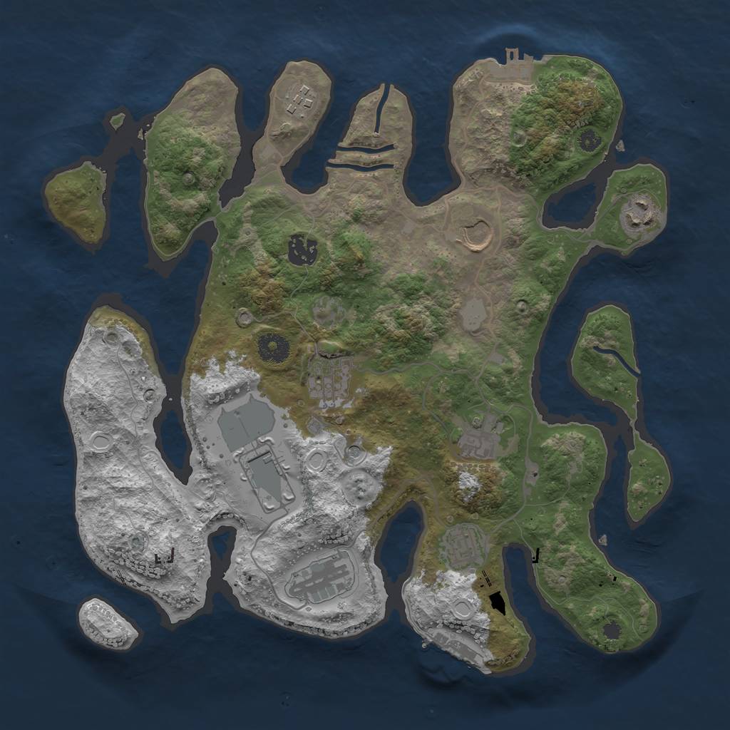 Rust Map: Procedural Map, Size: 3500, Seed: 2073266003, 17 Monuments