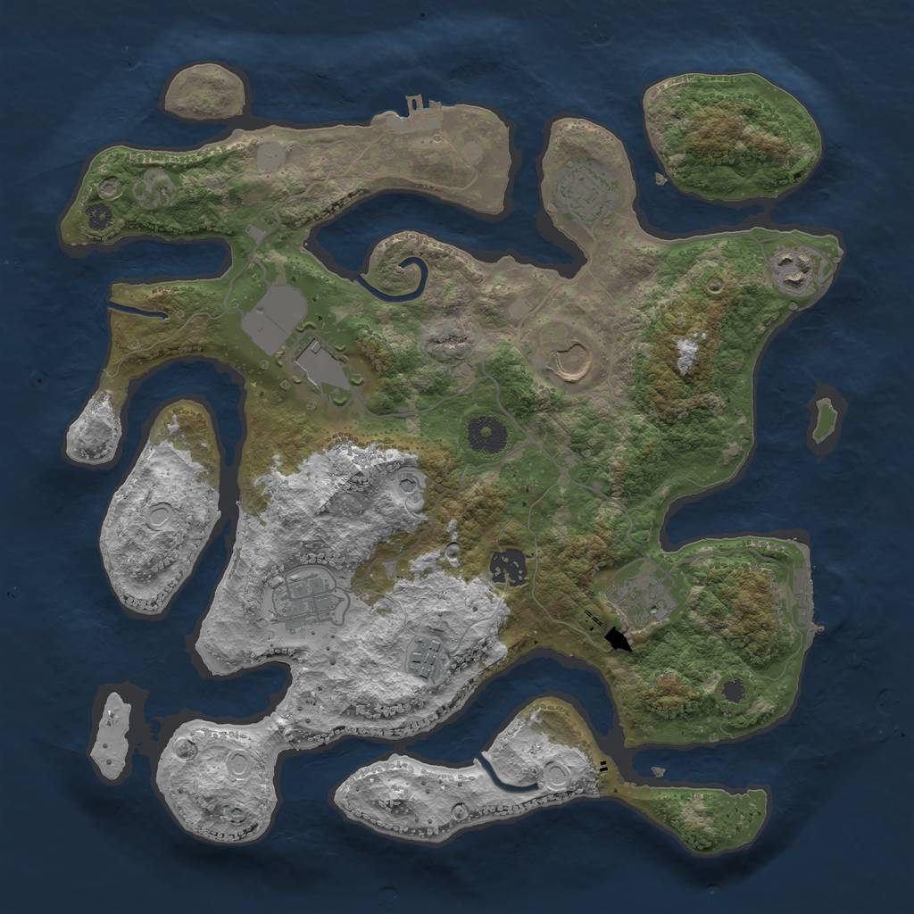 Rust Map: Procedural Map, Size: 3550, Seed: 515835, 16 Monuments