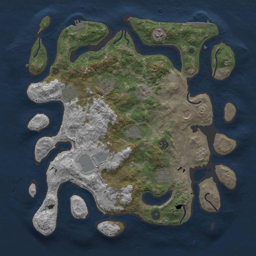 Rust Map: Procedural Map, Size: 3950, Seed: 323724261, 18 Monuments