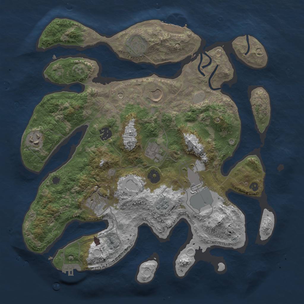 Rust Map: Procedural Map, Size: 3550, Seed: 876393, 16 Monuments