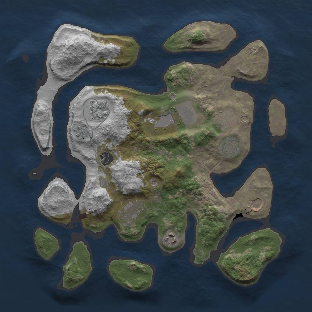 Rust Map: Barren, Size: 3500, Seed: 9843, 12 Monuments