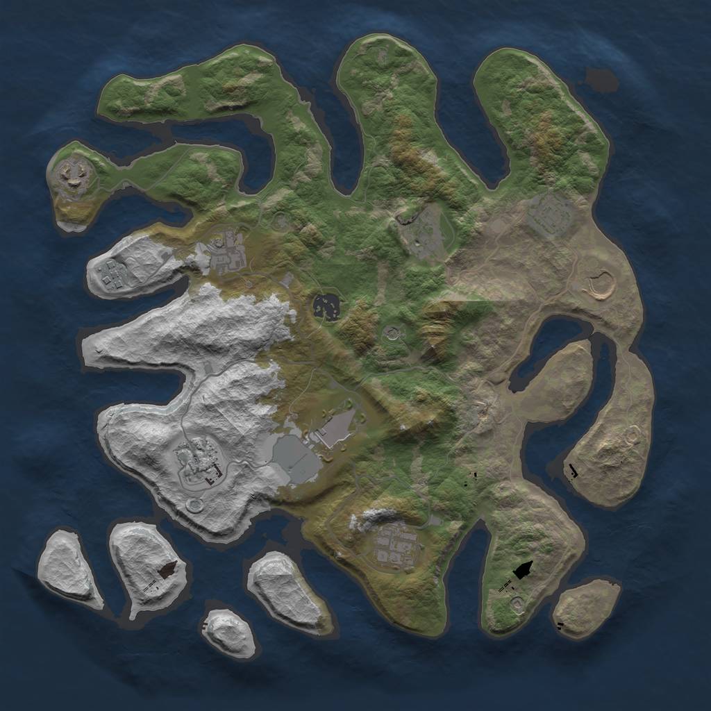 Rust Map: Barren, Size: 3750, Seed: 3478907, 13 Monuments
