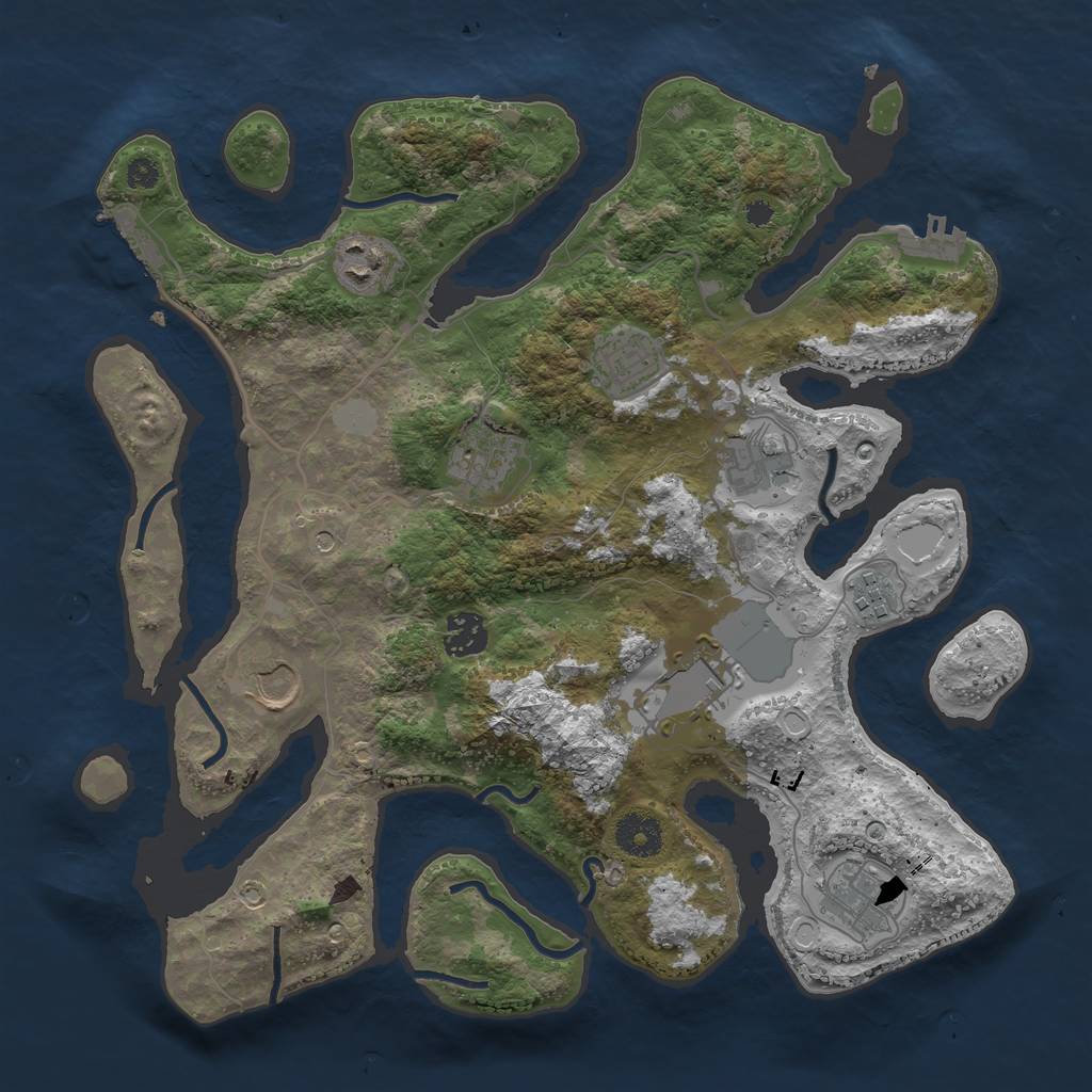 Rust Map: Procedural Map, Size: 3550, Seed: 601905, 17 Monuments