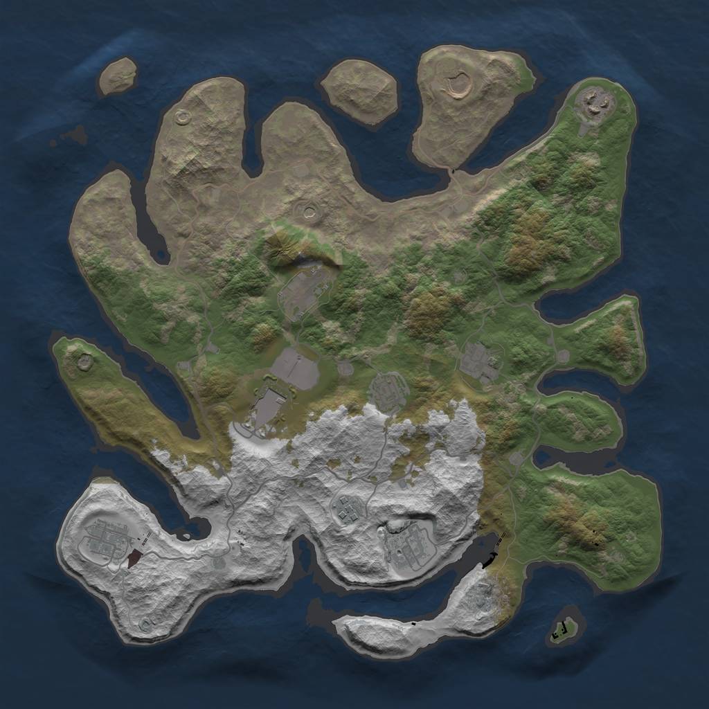 Rust Map: Barren, Size: 4000, Seed: 2070719493, 12 Monuments