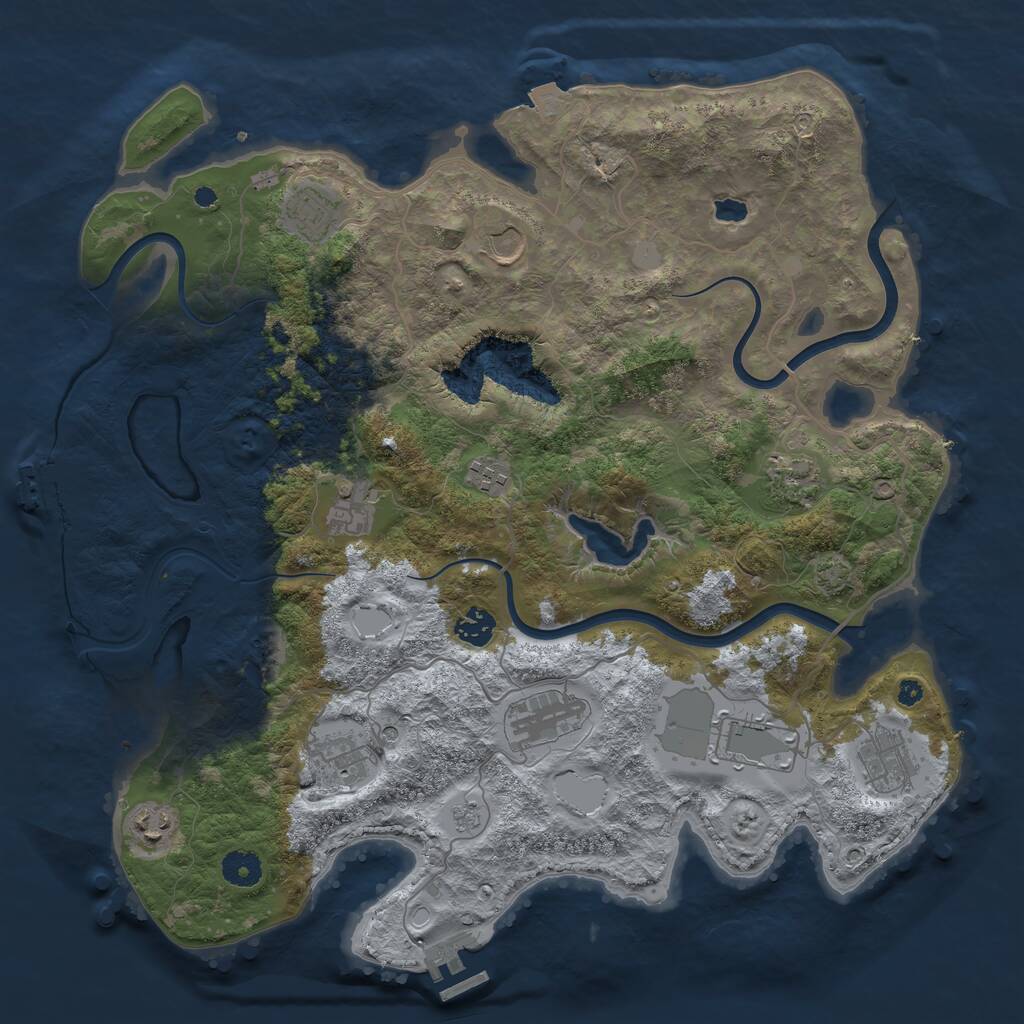 Rust Map: Procedural Map, Size: 4000, Seed: 477447243, 17 Monuments