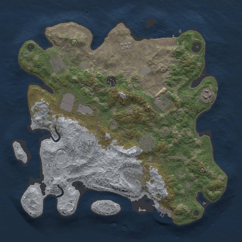 Rust Map: Procedural Map, Size: 3550, Seed: 54381, 18 Monuments